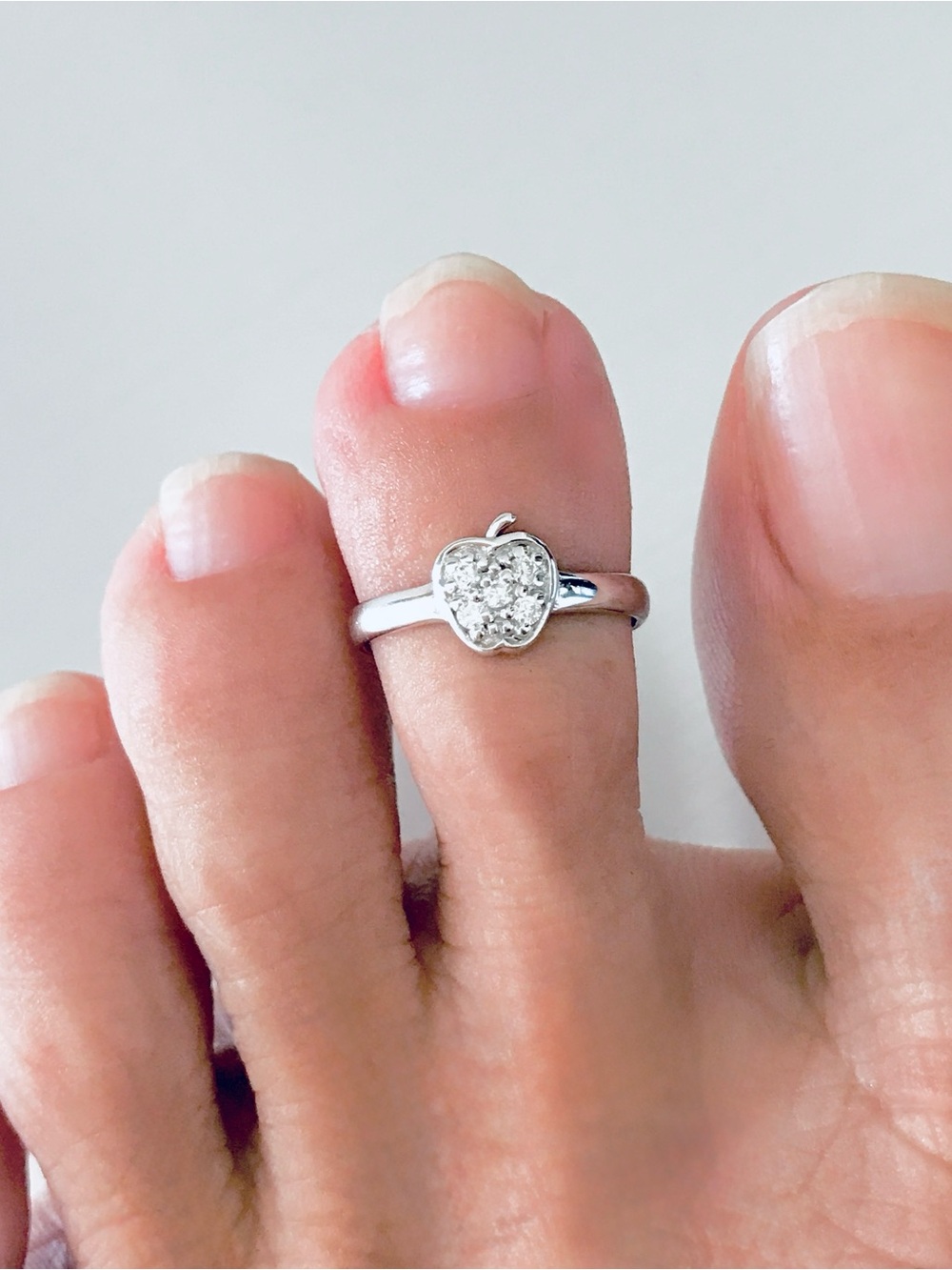 Sterling Silver CZ Apple Toe Ring, Silver Rings, Fruit Ring, Midi Ring